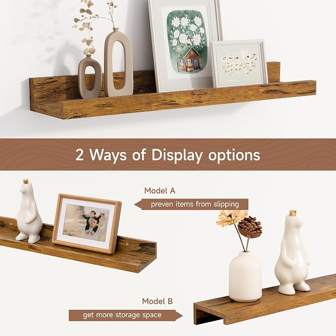 Floating Picture Ledge Shelves Set of 2, 16 Inch Solid Wood Wall Shelves - Image 6