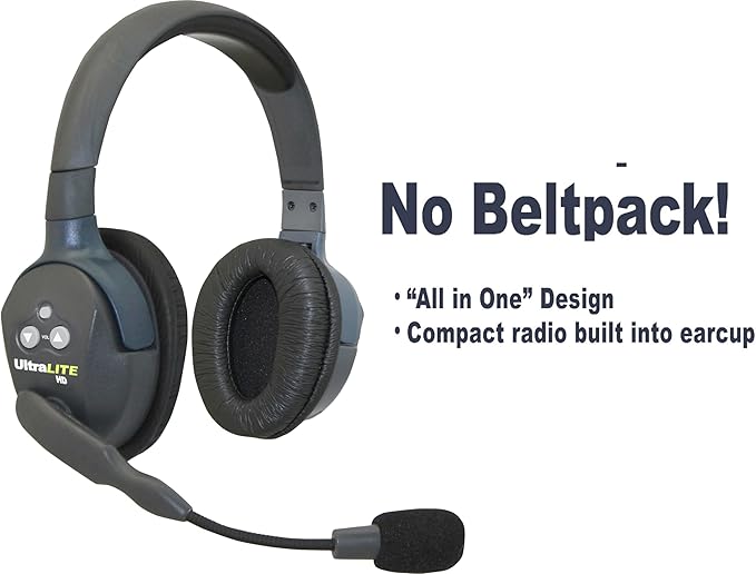 EARTEC ULDM-HD Ultralite HD Dual Ear Replacement Main Headset, HD Version Only, Full Duplex Wireless Communication, Includes Rechargeable Battery