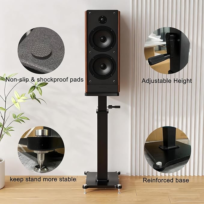 29.5-43.3in Height Adjustable Speaker Stands Pair up to 110lbs, Heavy Duty Bookshelf Speaker Stand Bookshelf Speaker Stand, Holds Bookshelf & Satellite Speaker Large Speaker (White)