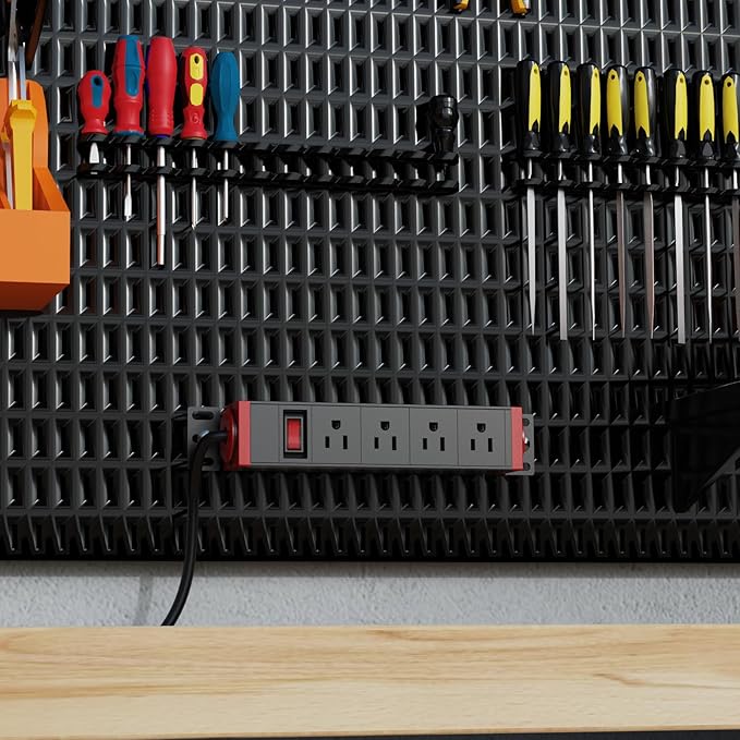 10 inch Rack Mount Power Strips PDU 4 Outlets with Surge Protection & Overload On Off Switch, 1U RackMount Power Strip with 6ft Cord for 10'' Mini Server Network Cabinets/Rack/Self, Black Red