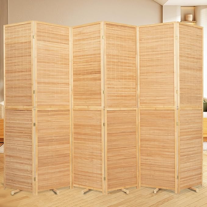 Bamboo Mesh Woven Room Divider 5.6FT, 6 Panel Folding Privacy Screen, Folding by JVVMNJLK