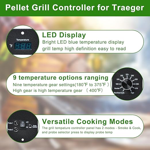 Digital Thermostat Kit Compatible with Traeger Pro 34 20 22 Series Wood Pellet Smoker Grills,Thermometer Control Panel Replacement Parts with Dual Meat Probe BAC365