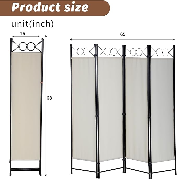 FDW 4 Panel Room Divider and Folding Portable Partition Screen, 6FT Wall - Image 7