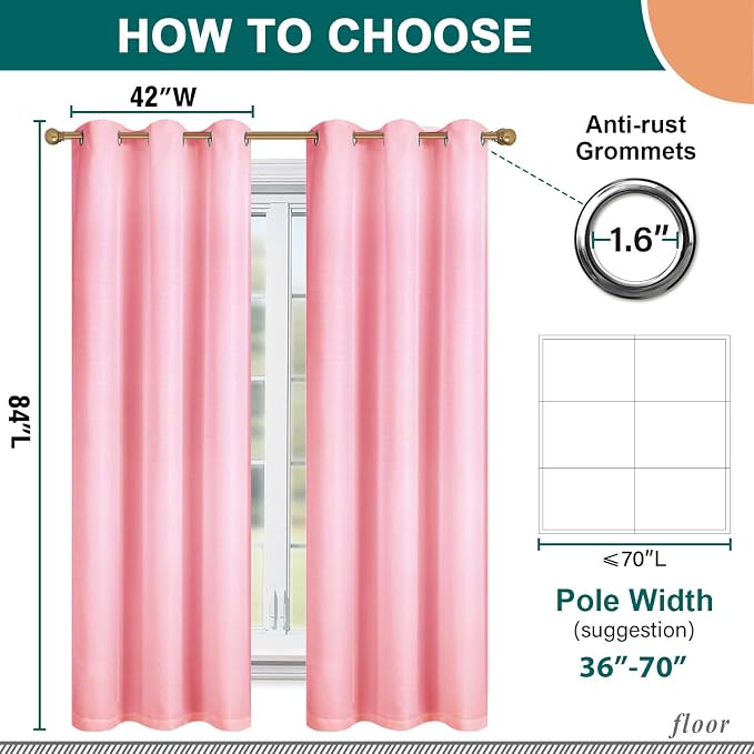 Diraysid 100% Blackout Curtains Pink Linen Curtains - Image 3