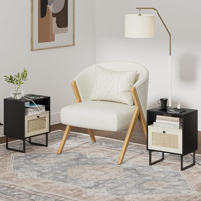 Masupu Boho Night Stand, Small Rattan Side Table, Wood Nightstand - Image 5