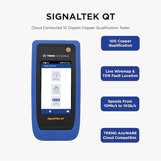 TREND Networks | SignalTEK QT | Upto 10G Copper Qualification Tester | Live Wiremap & TDR Fault Location | Wi-Fi Access Point Scan | Remote Access | Built-in PDF Reporting | R166002