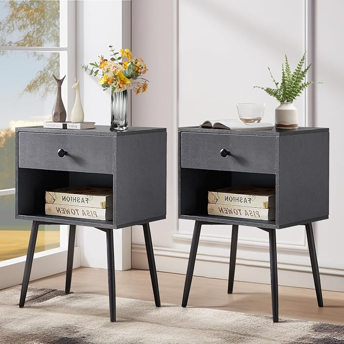 VECELO Nightstands Set of 2, Mid Century Modern End Bedside Table, Night Stand by VECELO