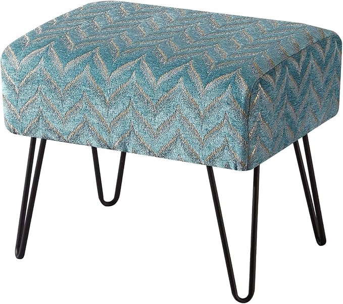 Home Soft Things Blue Jacquard Chenille Ottoman, Arusha by HomeSoftThings