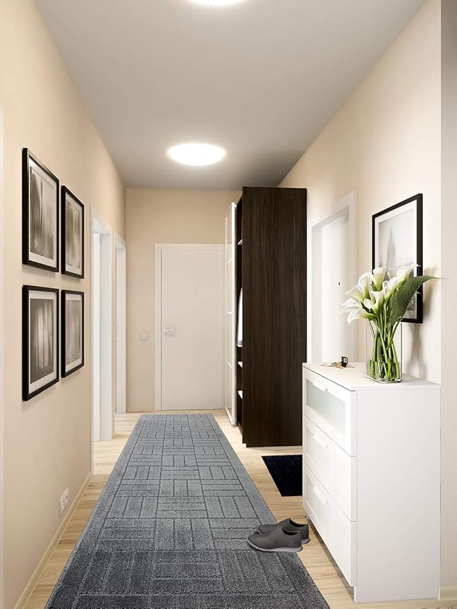 20 FT Long Non-Slip Washable Carpet Runner Rug with Rubber Backing, Custom Cut Floor Mat for Kitchen Hallway Stairs Bedroom Bathroom Entry, Bricks Anthracite Grey, Your Choice of Length, (26" X 20')