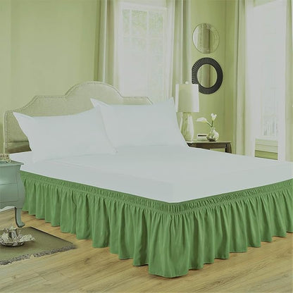 Sage Wrap Around Bed Skirts with 16" Drop - Three Sides Fabric Adjustable Elastic Dust Ruffle Silky Soft -600 TC Stretchy Bed Skirt-Full(54"X 75") Sage