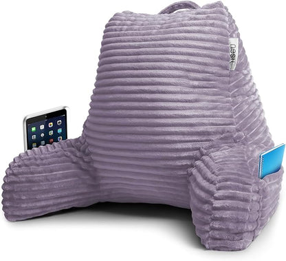 Nestl Reading Pillow with Shredded Memory Foam, Luxe Cut Plush Back Pillow for Sitting Up in Bed, Back and Arms Adjustable Support for Adult & Teens, Backrest Pillows with Washable Cover Dusty Purple