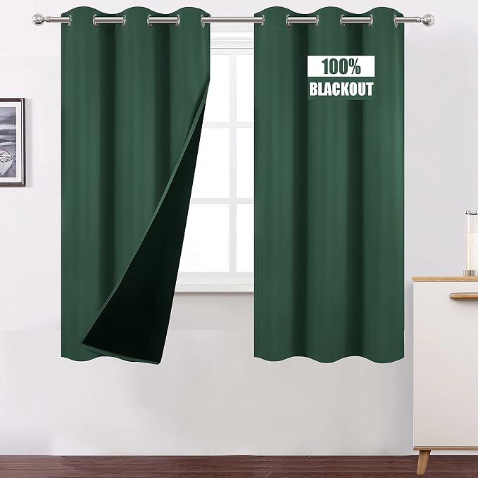 Green Thermal Blackout Curtains/40 x 72 Inch/Set of 2 Panels Room Darkening by Lemomo
