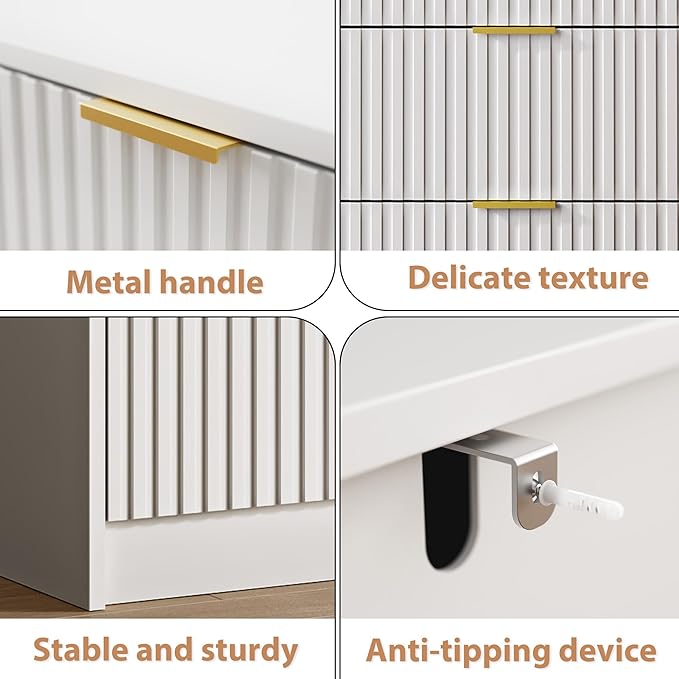 White 9 Drawer Dresser for Bedroom, 63" Wide Modern Fluted Dresser with Gold Metal Handles, Chest of Drawers for Bedroom, Living Room, Entryway, Hallway