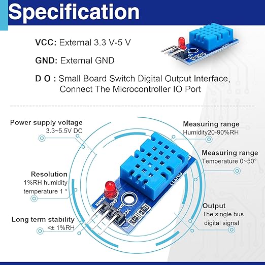 3 Set Digital Temperature and Humidity Sensor Modules, Compatible with DHT11, 3.3V–5V Sensors for Arduino with Dupont Wires