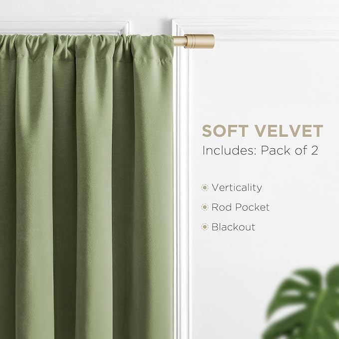 Joydeco Velvet Blackout Curtains Black Out Curtain 72 Inch Drapes | - Image 2