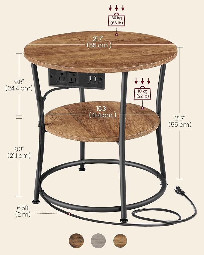 VASAGLE 21.7-Inch Round Side Table, 2-Tier End Table | Nightstand - Image 3
