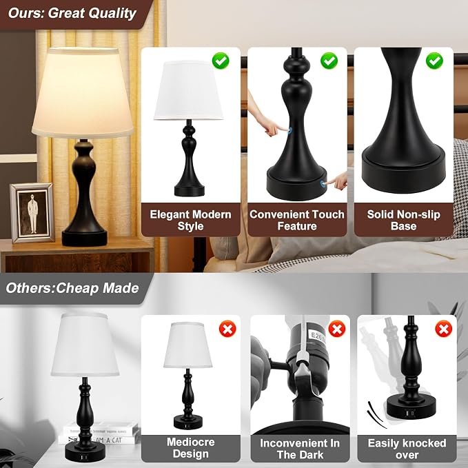 Touch Lamps for Nightstand, 3 Way Dimmable Bedside Lamps - Image 9