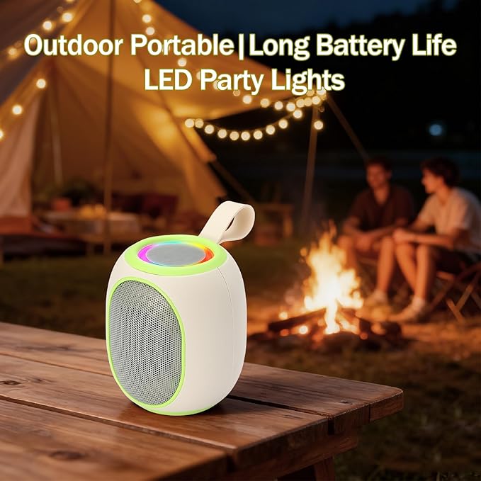 Portable Bluetooth Speaker – 8W HD audio quality, TWS stereo pairing, LED light show, compact and portable, suitable for outdoor use, can be used in cars, travel and parties, a cool teen gift(Beige)