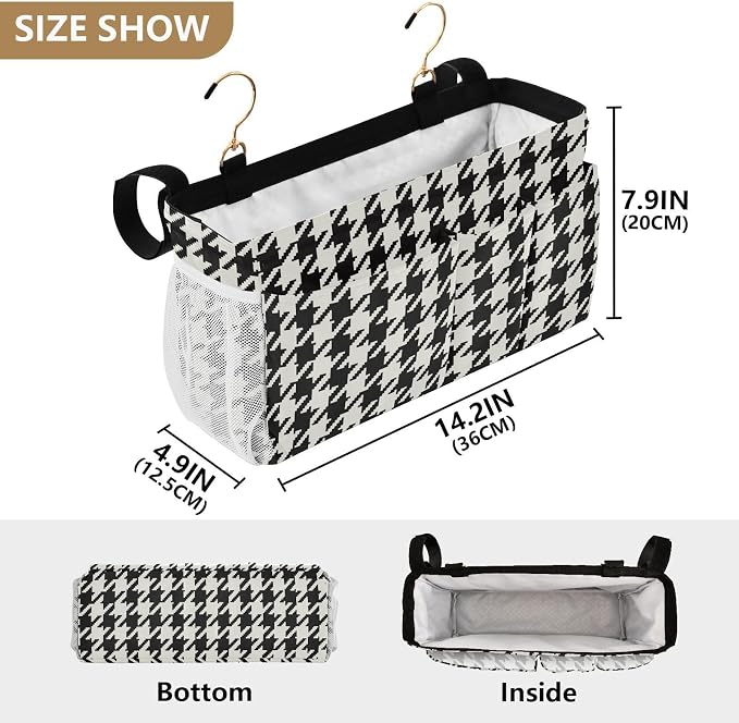 Classic Houndstooth Print Bedside Caddy Storage Bag Bedside Organizer - Image 4