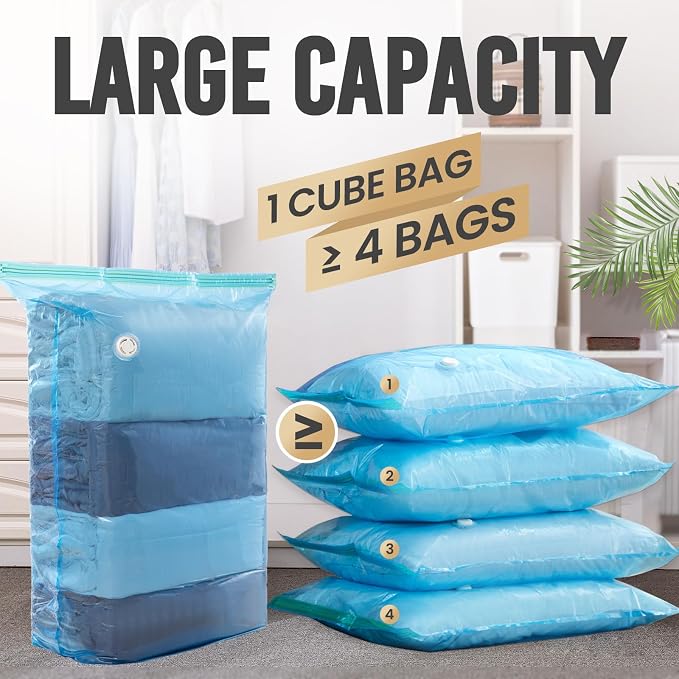 TAILI Vacuum Storage Bags 4 Pack, Jumbo Cube, Beddings Comforters, No Pump - Image 2