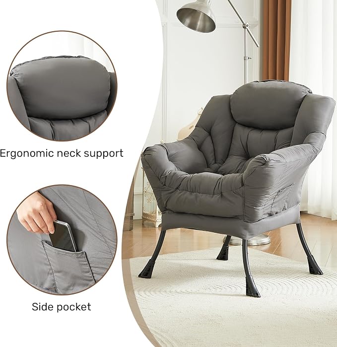 HollyHOME Lazy Chair with Armrest and Side Pocket, Comfy Accent Lounge Chair - Image 4