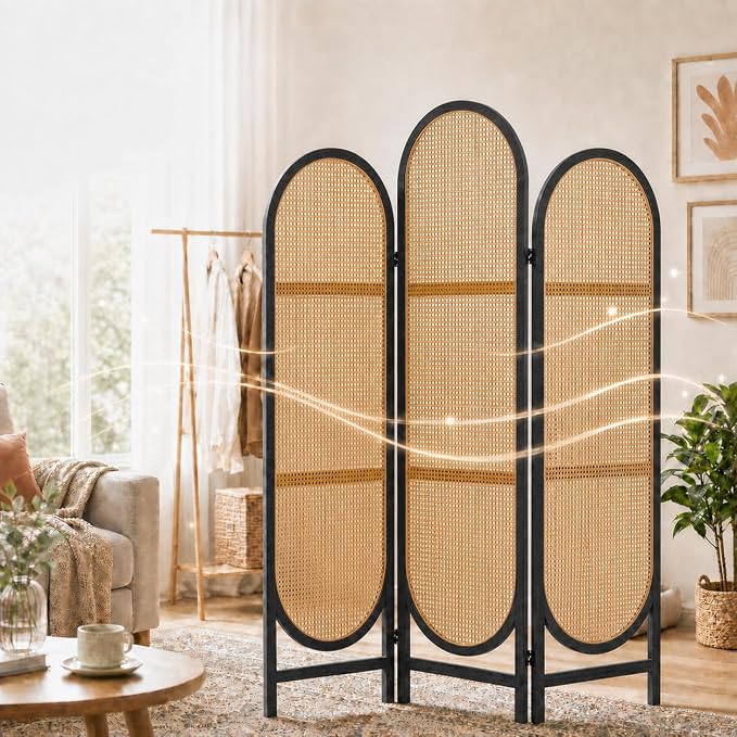 3 Panel Rattan Room Divider, Arched Room Divider Screen, Dressing Areas - Image 4