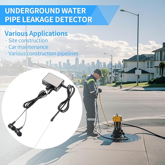 Water Leakage Detector, Underground Water Pipe Leak Detector Monitor with Intelligent High Sensitivity for Site Construction, Car Maintenance and Pipeline Locator