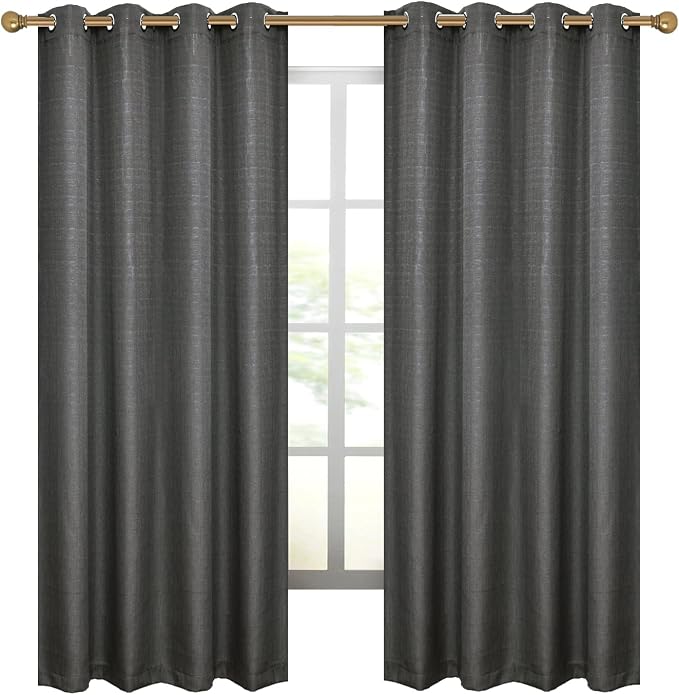 Diraysid 100% Blackout Curtains Dark Grey Linen Curtains - Image 3