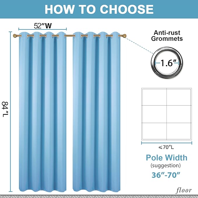 Diraysid Sky Blue Grommet Blackout Curtains - Image 3