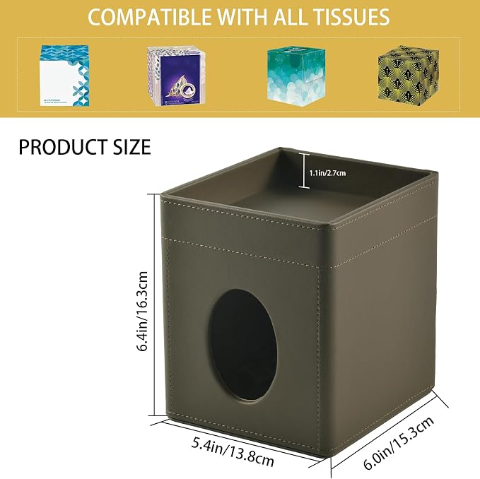 Tissue Box Cover Square Tissue Box Holder PU Leather Facial Tissues Organizer - Image 3