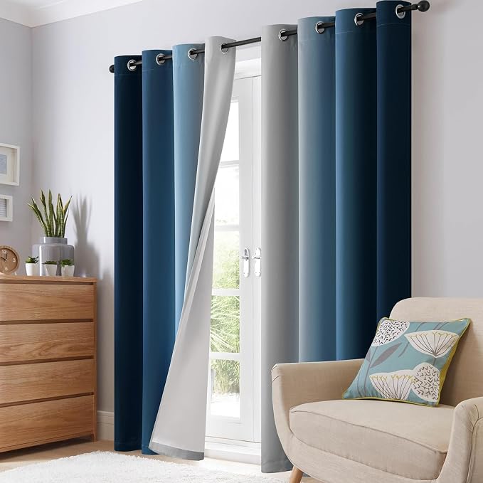 SimpleHome Ombre Blue 100% Blackout Bedroom Curtains - Image 8