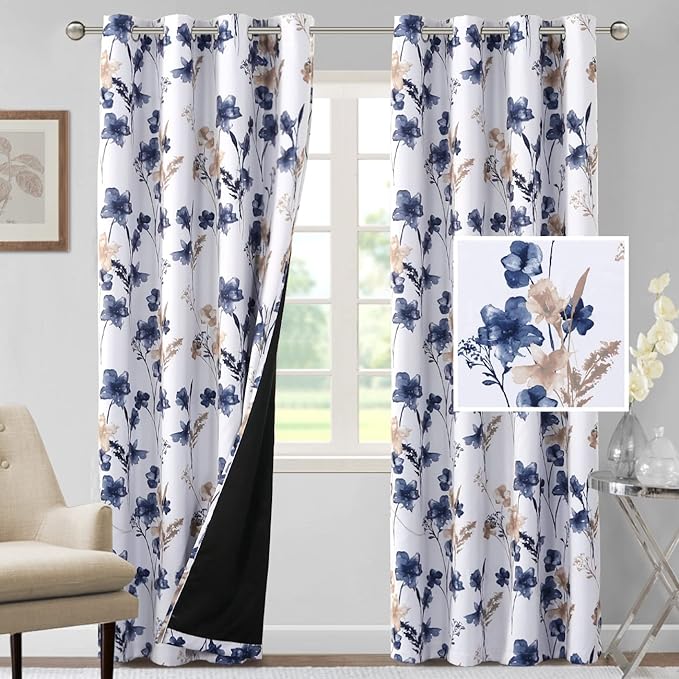 H.VERSAILTEX 100% Blackout Curtains 84 inch Length 2 Panels Set Cattleya Floral by HVERSAILTEX