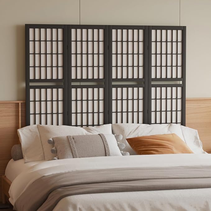Room Divider with Shelves, 66.9-Inch Tall Japanese Shoji Style Wood Screen with - Image 4