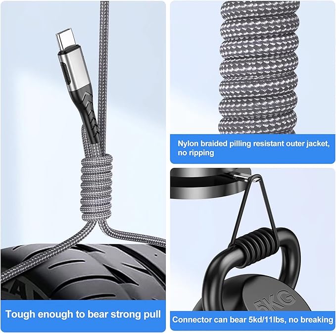 Durcord USB C Charger Cable, Upgarded 2Pack 1ft Fast ChargingUSB Type C Charging Cord Cable, Type C Charger Nylon Braided USB Cable Compatible with iPhone 15 Pro/Plus/Max/Android/Phone/Pad-Silver