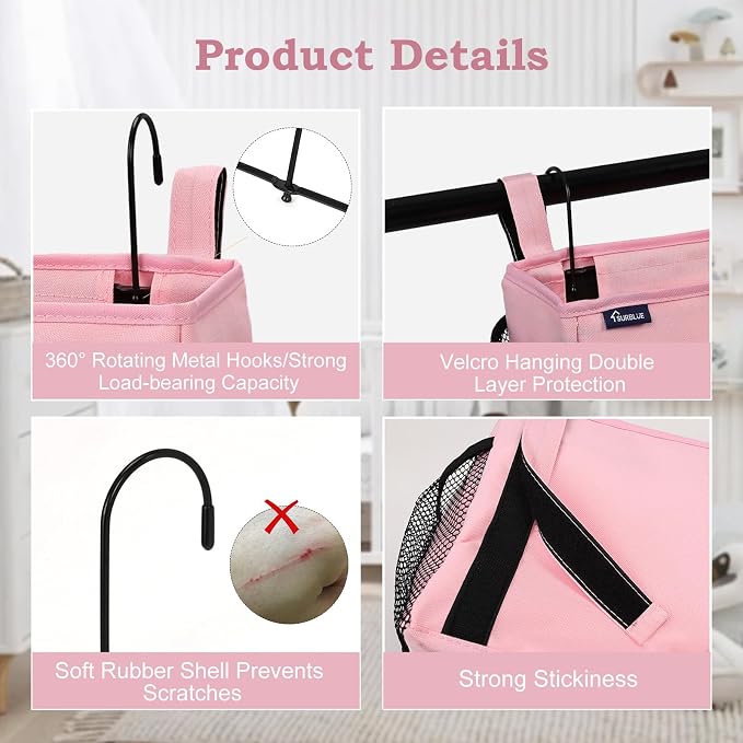 Surblue Bedside Organizer with Hook Caddy Hanging Storage Bag with Adjustable - Image 5