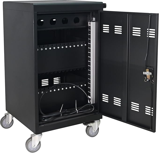 Aokleo Laptop Charging Cart,35 Devices Tablet Storage Carts for pad Up to 16.3" Screen Size, Classroom Computer Mobile Charging Station for Pads, Chromebooks,Laptops, Security Storage(31+4 Bay-Black)