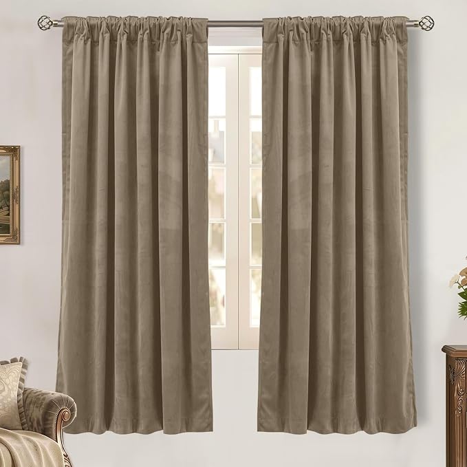 BGment Taupe Velvet Blackout Curtains 72 Inch Length - Image 2