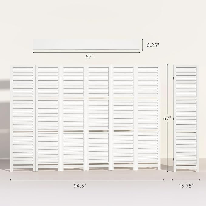 HOMCOM Room Divider with Shelves 6 Panel 67" Wood Screen White | Wood Privacy - Image 7