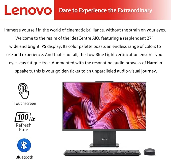 Lenovo IdeaCentre Business All-in-One, 27" FHD Touchscreen 100Hz, AMD Ryzen 5 7535HS, 32GB DDR5 RAM, 2TB SSD, Webcam, Wireless KB & Mouse, Windows 11 Home, Bundle with Adata 64GB USB Flash Drive