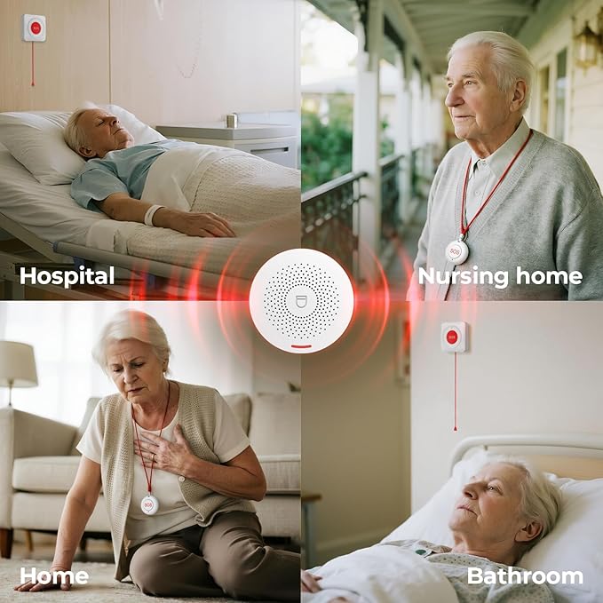 Hapippofa Caregiver Call Button Wireless Call Button for Elderly at Home,WiFi Panic Button,Life Alert Systems for Seniors No Monthly Fee (whiter4)
