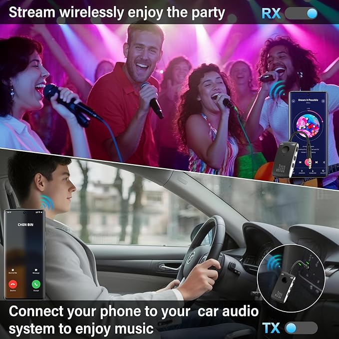 Bluetooth 5.4 Transmitter Receiver for 2 AirPods or BT Devices, Wireless Adapter for Flight, TV, PC and Gym, Switch, Bluetooth Wireless Transmitter with Dual Link AptX Adaptive/Low Latency/HD Audio