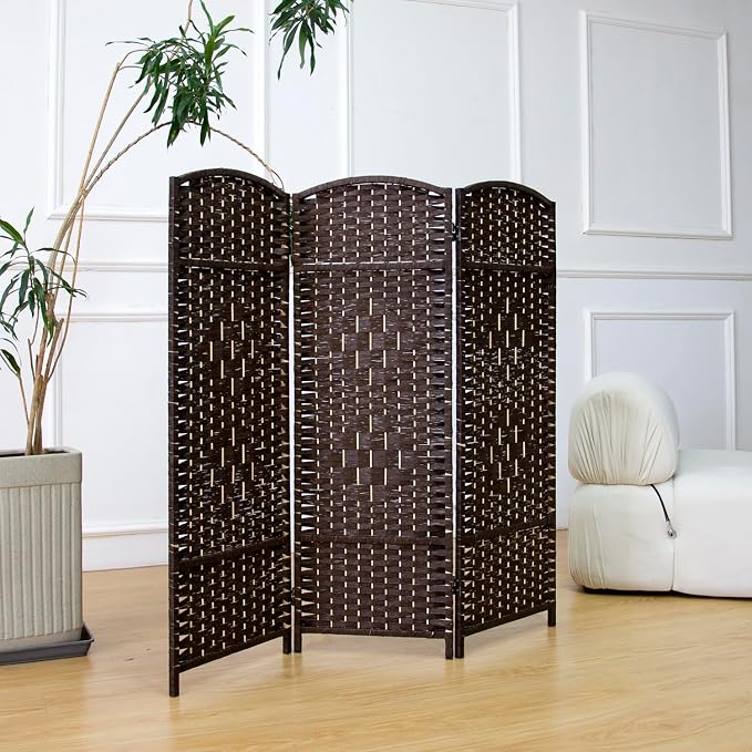 3-Panel Short Room Divider, 3.9 ft Freestanding Partition Wall, Dark Brown - Image 4