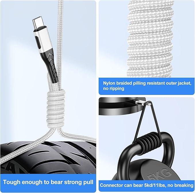 Durcord USB C Cable, 2Pack 6ft Fast USB Type C Charging Cable for Android/Phone/Pad/Laptop, Type C Charger Braided USB Cable Bright Silver
