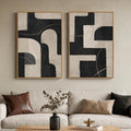Large Framed Neutral Black and Beige Abstract Wall Art Set of 2, 24x36 In | 2 by Cuspin