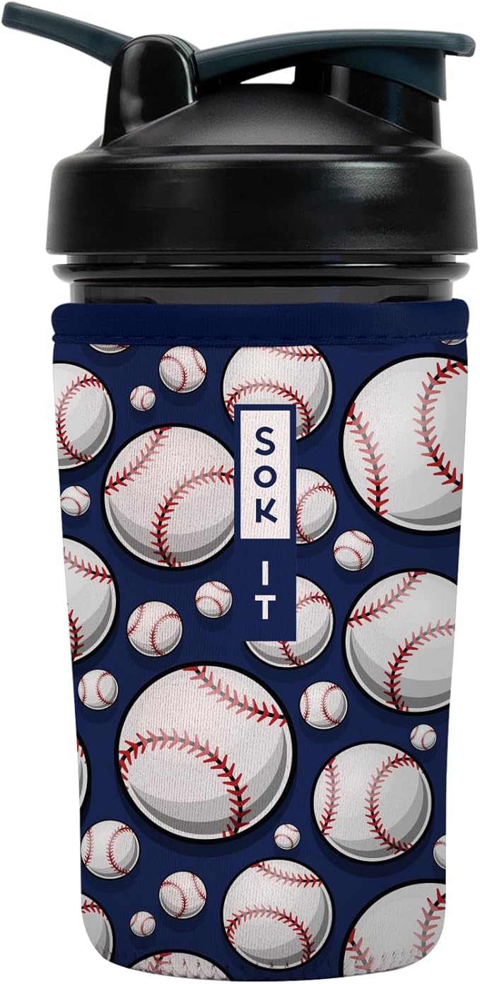 Sok It BotlSok Protein Blender Shaker Bottle Sleeve Insulated Neoprene Cover (Baseball, Fits 24oz Blender)