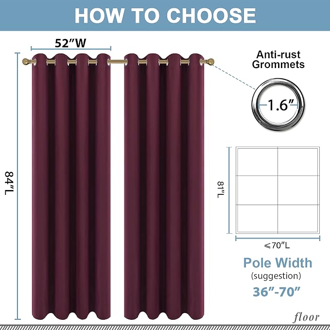 Diraysid Burgundy Red Grommet Blackout Curtains - Image 3