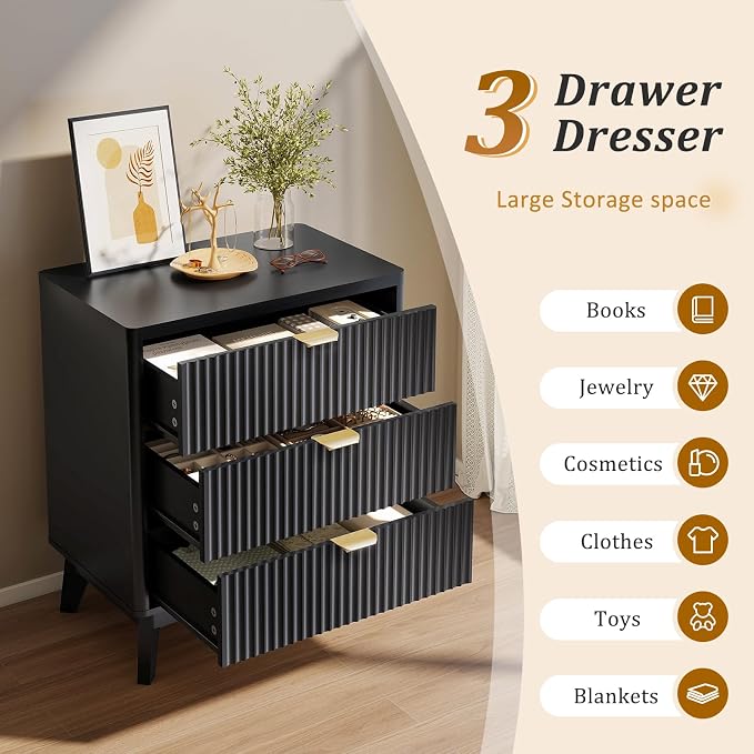 LYNCOHOME Fluted Nightstand Set of 2, Wood Bedside Table - Image 4