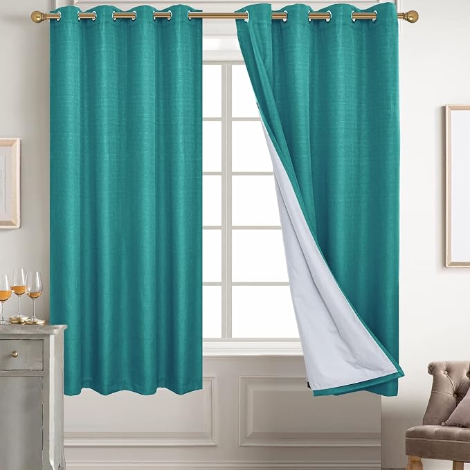 Diraysid 100% Blackout Curtains Turquise Linen Curtains - Image 2
