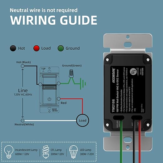 ECOELER Motion Detector Light Switch, PIR Infrared Sensor Switch with Sensitivity & Delay Adjustable, OCC & VAC Selectable, Single Pole, No Neutral Wire, UL Listed & FCC Listed, White, 2 Pack