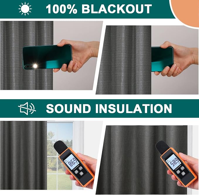 Diraysid 100% Blackout Curtains Dark Gray Linen Curtains - Image 4